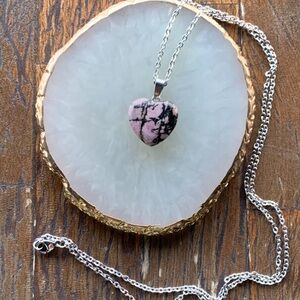 Rhodonite Heart Necklace Rhodonite Pendant Crystal Heart Necklace